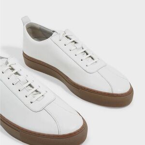 NWT: Grenson White and Brown Leather Sneakers with Minimalist Design